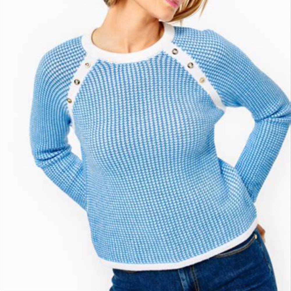 NWT LILLY PULITZER Costella Sweater In Blue Thistle Playful Waffle Medium